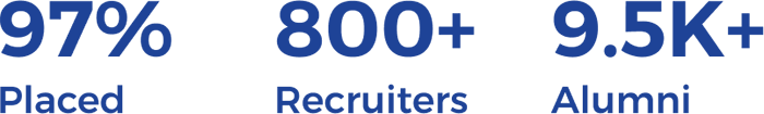 97% - Placed, 800+ - Recruiters, 9.5K+ - Alumni 97% - Placed, 800+ - Recruiters, 9.5K+ - Alumni